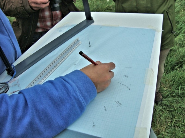 Menna showing how to mark the survey up on the table Menna showing how to mark the survey up on the table