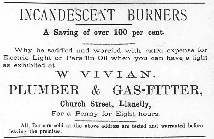 Advertisement ~ W. Vivian Plumber and Gas Fitter Advertisement ~ W. Vivian Plumber and Gas Fitter