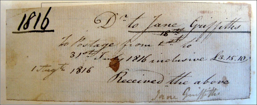 Document signed by Jane Griffiths, Post Mistress Document signed by Jane Griffiths, Post Mistress